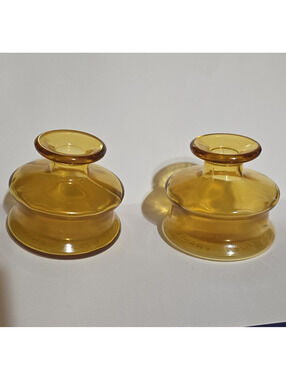 Vtg Dansk Designs France Amber Glass Inkwell Bud Vase Candle Holder IHQ Set of 2